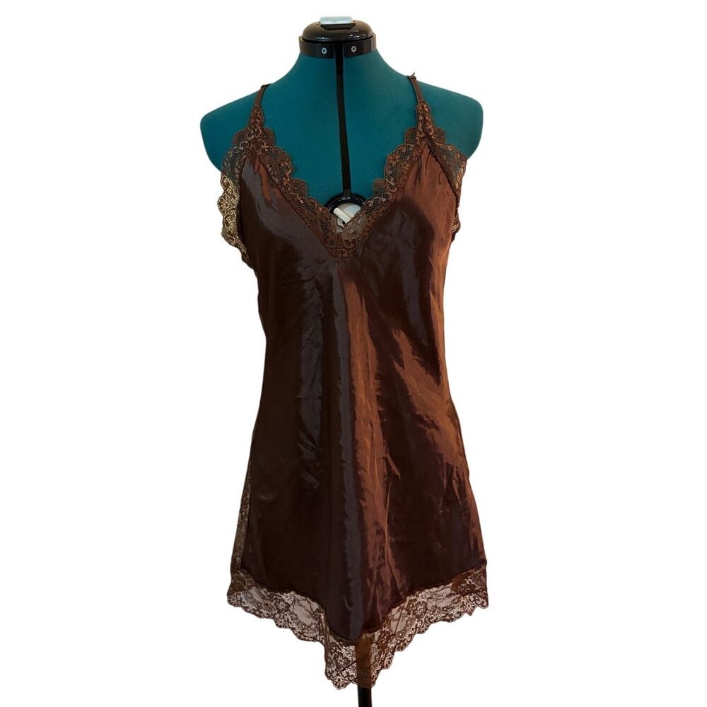 Avidlove Brown Satin Lace‎ Chemise Nightgown Slip Dress Women’s Medium